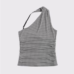 NWT ABERCROMBIE ASYMMETRICAL STRAP TOP-Houndstooth